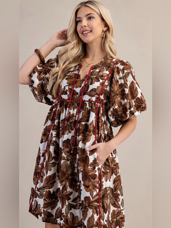 Gigio Dresses & Skirts - Gigio Floral Babydoll Mini Dress Medium Puff Sleeve Pockets Lined Boho NWOT